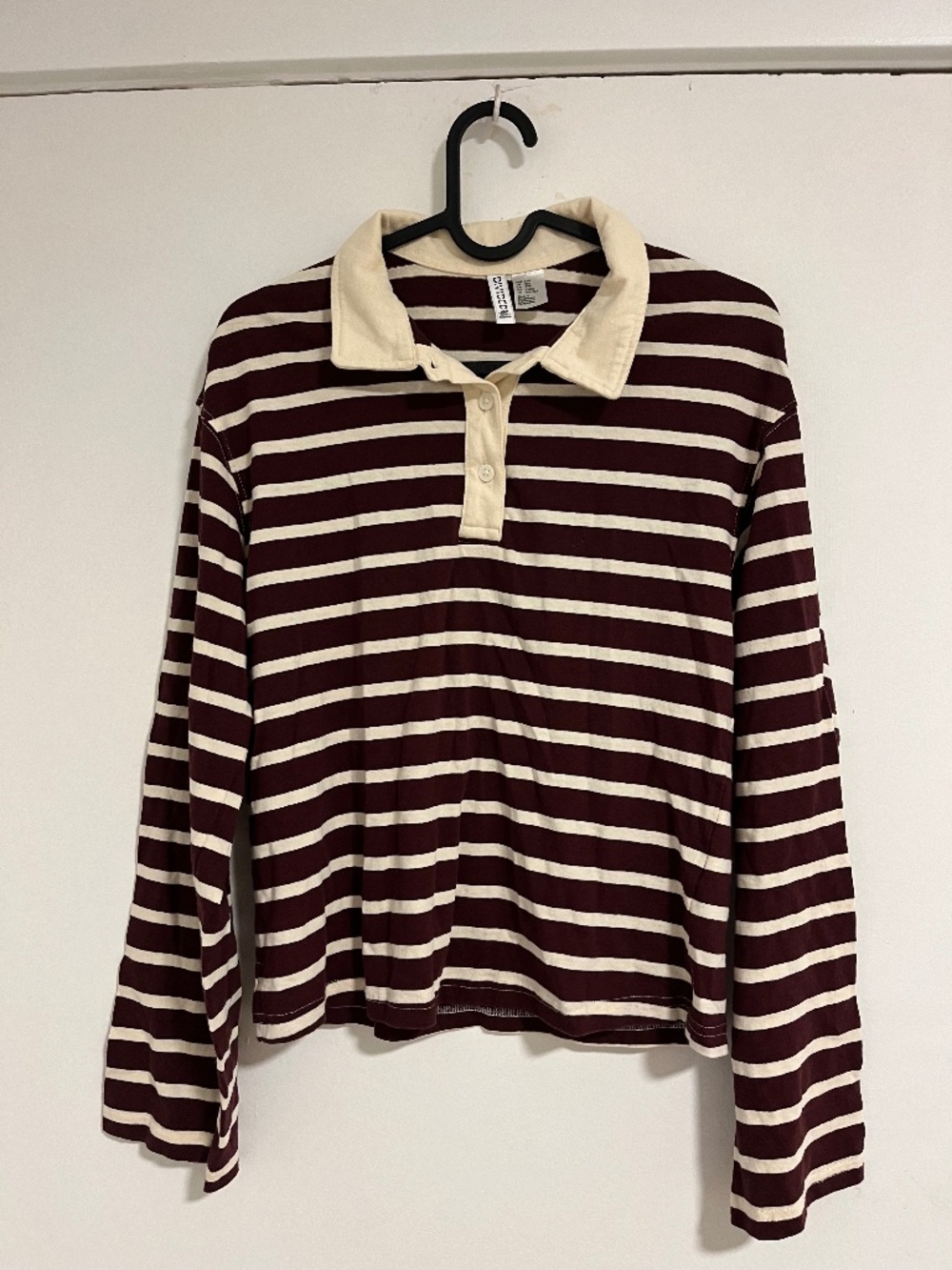 Collared stripy long sleeve top